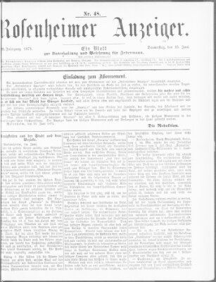 Rosenheimer Anzeiger Donnerstag 15. Juni 1871