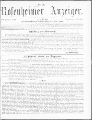 Rosenheimer Anzeiger Donnerstag 29. Juni 1871