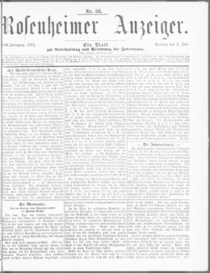 Rosenheimer Anzeiger Sonntag 2. Juli 1871