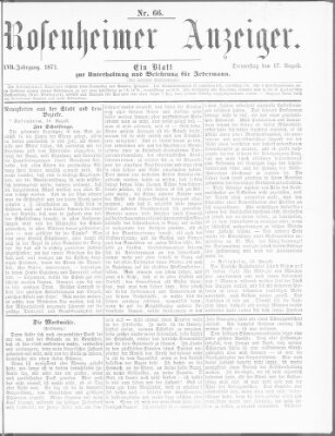 Rosenheimer Anzeiger Donnerstag 17. August 1871