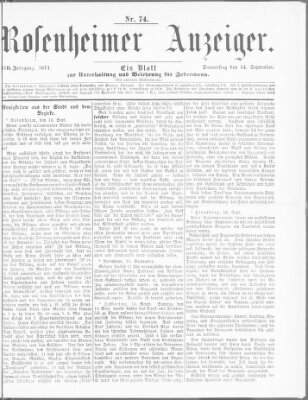 Rosenheimer Anzeiger Donnerstag 14. September 1871