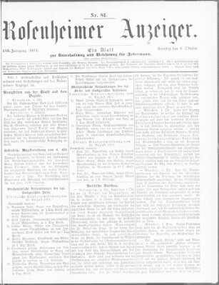 Rosenheimer Anzeiger Sonntag 8. Oktober 1871