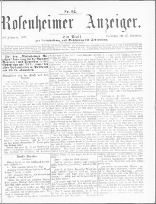 Rosenheimer Anzeiger Sonntag 19. November 1871