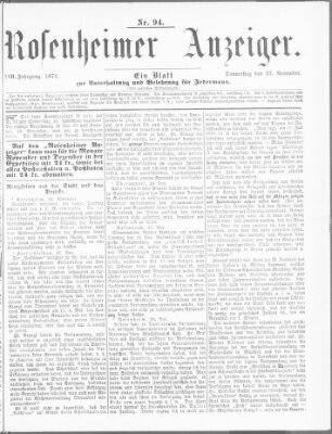 Rosenheimer Anzeiger Donnerstag 23. November 1871