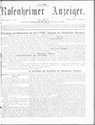 Rosenheimer Anzeiger Sonntag 31. Dezember 1871