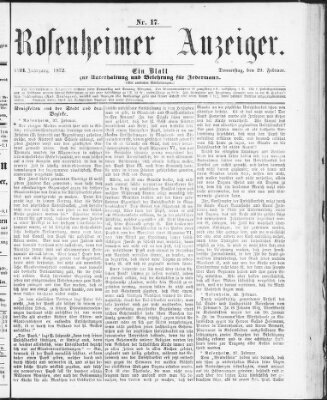 Rosenheimer Anzeiger Donnerstag 29. Februar 1872