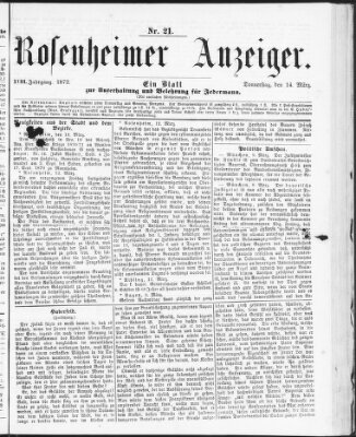 Rosenheimer Anzeiger Donnerstag 14. März 1872