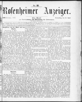 Rosenheimer Anzeiger Donnerstag 25. April 1872