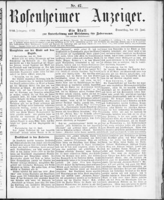 Rosenheimer Anzeiger Donnerstag 13. Juni 1872