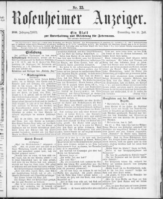 Rosenheimer Anzeiger Donnerstag 11. Juli 1872