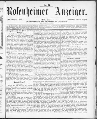 Rosenheimer Anzeiger Donnerstag 22. August 1872