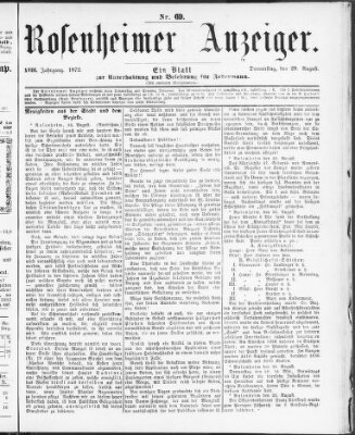 Rosenheimer Anzeiger Donnerstag 29. August 1872