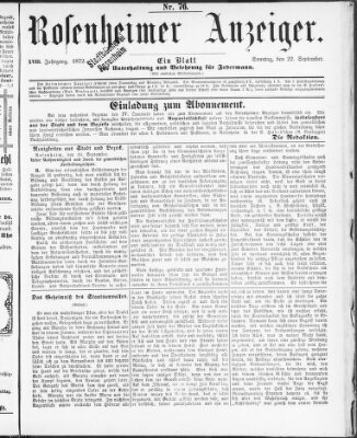 Rosenheimer Anzeiger Sonntag 22. September 1872