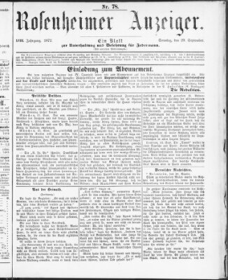 Rosenheimer Anzeiger Sonntag 29. September 1872