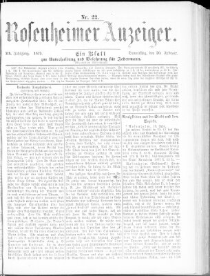 Rosenheimer Anzeiger Donnerstag 20. Februar 1873