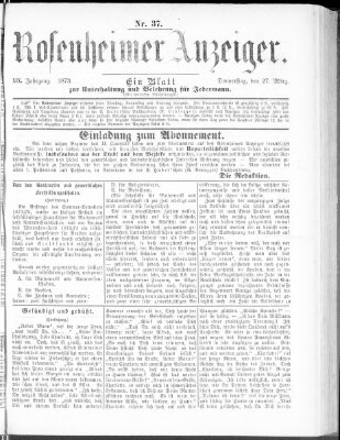 Rosenheimer Anzeiger Donnerstag 27. März 1873