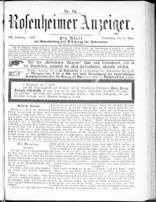 Rosenheimer Anzeiger Donnerstag 10. April 1873