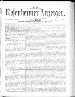 Rosenheimer Anzeiger Donnerstag 1. Mai 1873