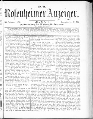 Rosenheimer Anzeiger Donnerstag 22. Mai 1873