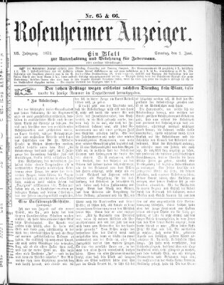 Rosenheimer Anzeiger Sonntag 1. Juni 1873