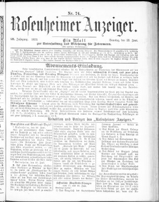 Rosenheimer Anzeiger Sonntag 22. Juni 1873