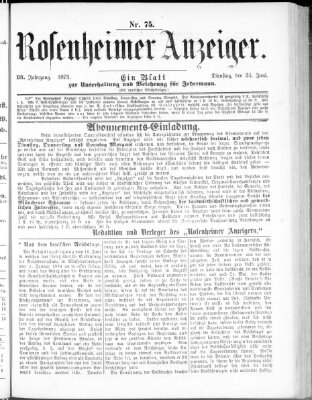 Rosenheimer Anzeiger Dienstag 24. Juni 1873