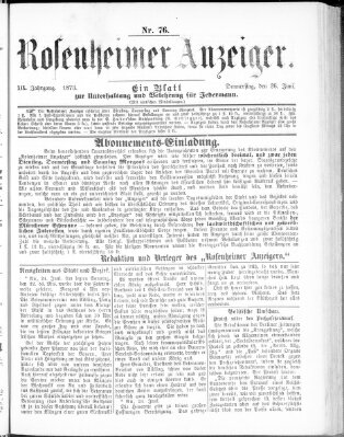 Rosenheimer Anzeiger Donnerstag 26. Juni 1873