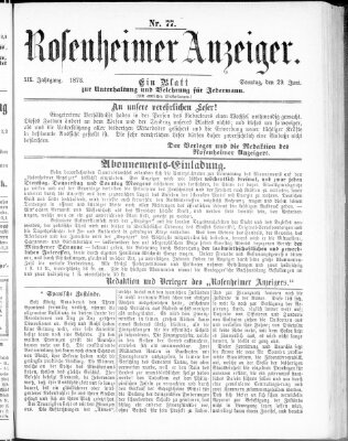 Rosenheimer Anzeiger Sonntag 29. Juni 1873