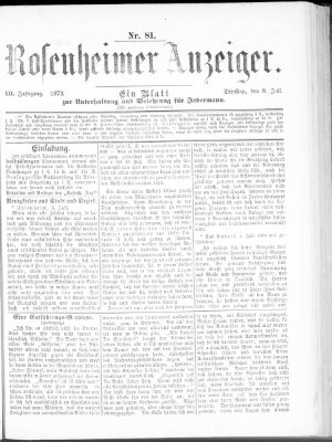 Rosenheimer Anzeiger Dienstag 8. Juli 1873