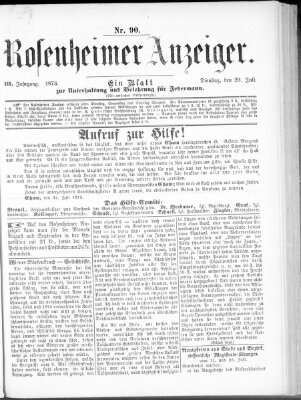 Rosenheimer Anzeiger Dienstag 29. Juli 1873