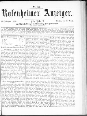 Rosenheimer Anzeiger Dienstag 12. August 1873