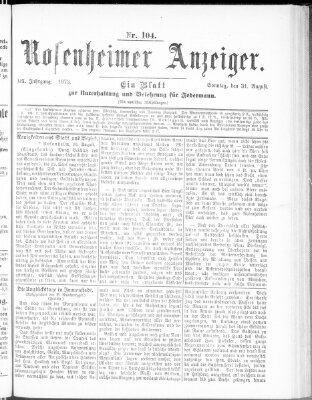 Rosenheimer Anzeiger Sonntag 31. August 1873