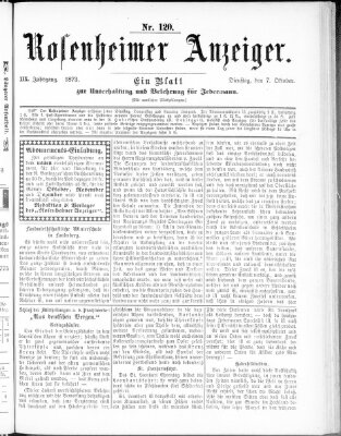 Rosenheimer Anzeiger Dienstag 7. Oktober 1873