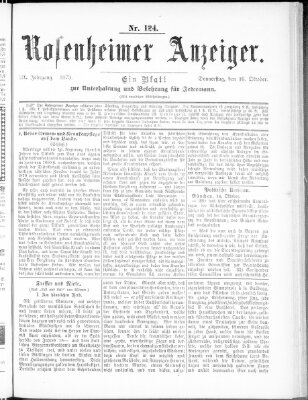 Rosenheimer Anzeiger Donnerstag 16. Oktober 1873