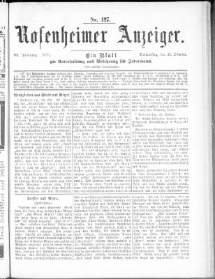 Rosenheimer Anzeiger Donnerstag 23. Oktober 1873