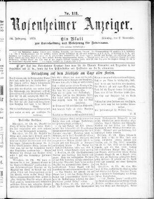 Rosenheimer Anzeiger Sonntag 2. November 1873