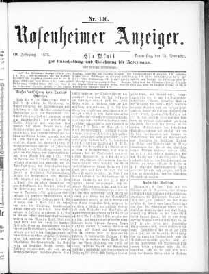 Rosenheimer Anzeiger Donnerstag 13. November 1873