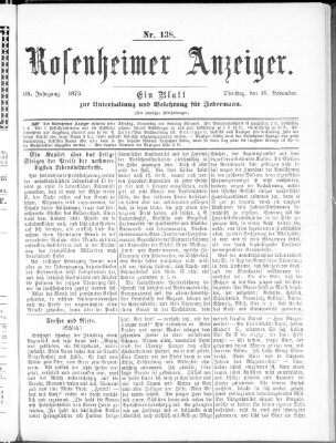 Rosenheimer Anzeiger Dienstag 18. November 1873