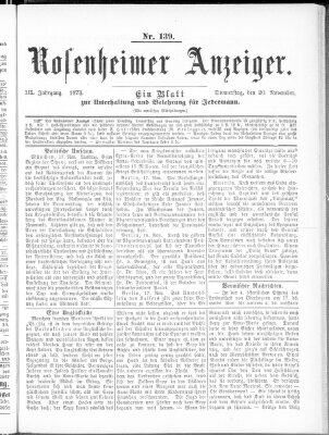 Rosenheimer Anzeiger Donnerstag 20. November 1873