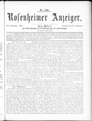 Rosenheimer Anzeiger Sonntag 23. November 1873