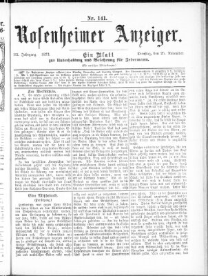 Rosenheimer Anzeiger Dienstag 25. November 1873