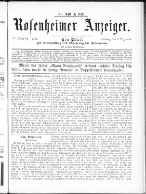 Rosenheimer Anzeiger Sonntag 7. Dezember 1873