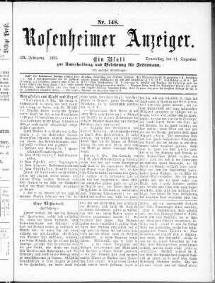 Rosenheimer Anzeiger Donnerstag 11. Dezember 1873