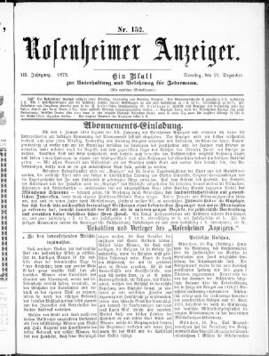 Rosenheimer Anzeiger Sonntag 21. Dezember 1873