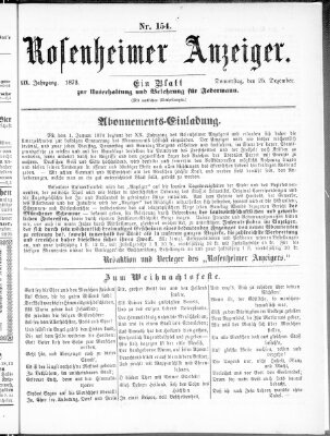 Rosenheimer Anzeiger Donnerstag 25. Dezember 1873