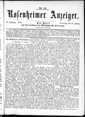 Rosenheimer Anzeiger Donnerstag 22. Januar 1874