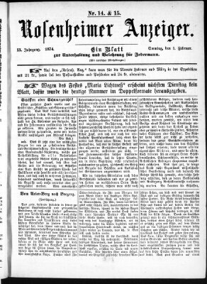 Rosenheimer Anzeiger Sonntag 1. Februar 1874