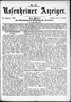 Rosenheimer Anzeiger Dienstag 17. Februar 1874