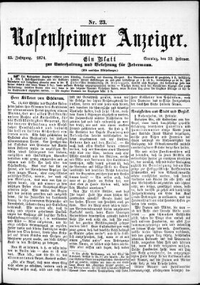 Rosenheimer Anzeiger Sonntag 22. Februar 1874