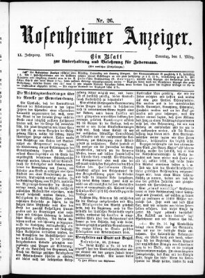 Rosenheimer Anzeiger Sonntag 1. März 1874